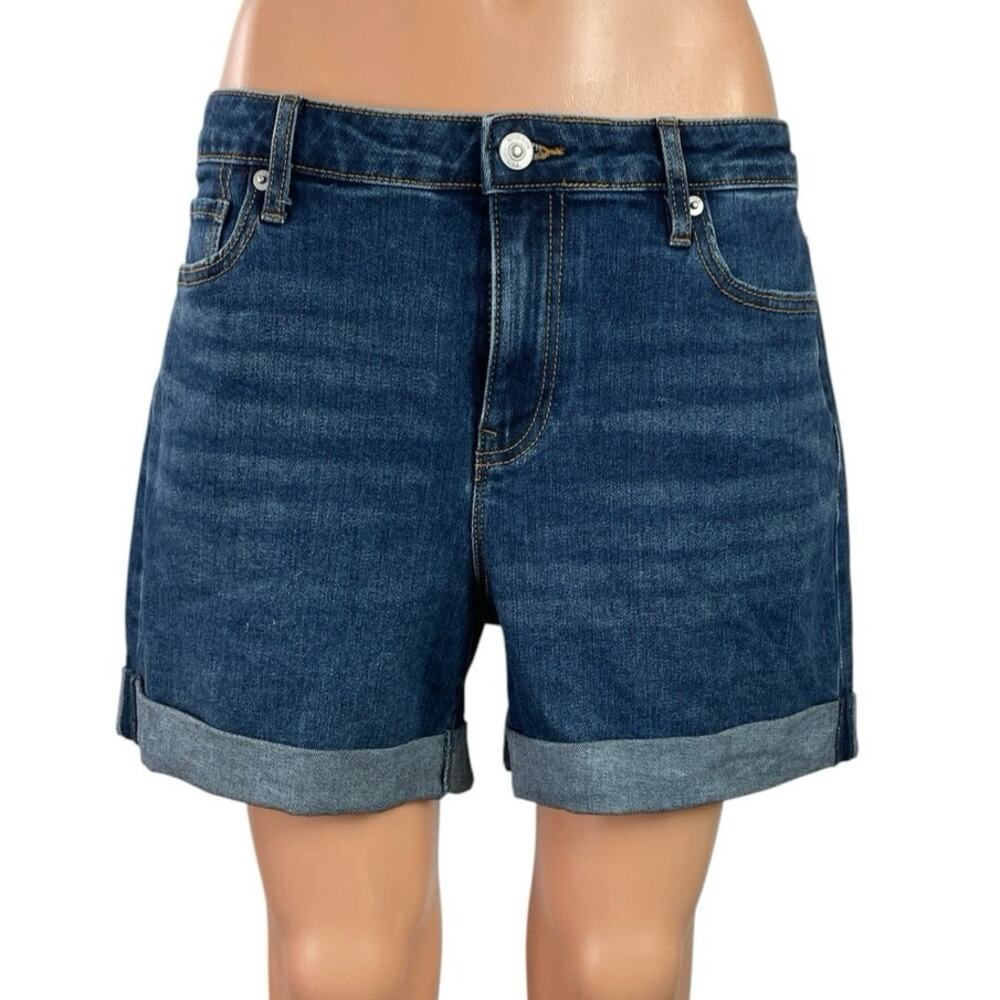 NEW Hudson Jeans Blue Roll Cuff Hem Mid Waist Mom Girlfriend Denim Shorts Size 8
